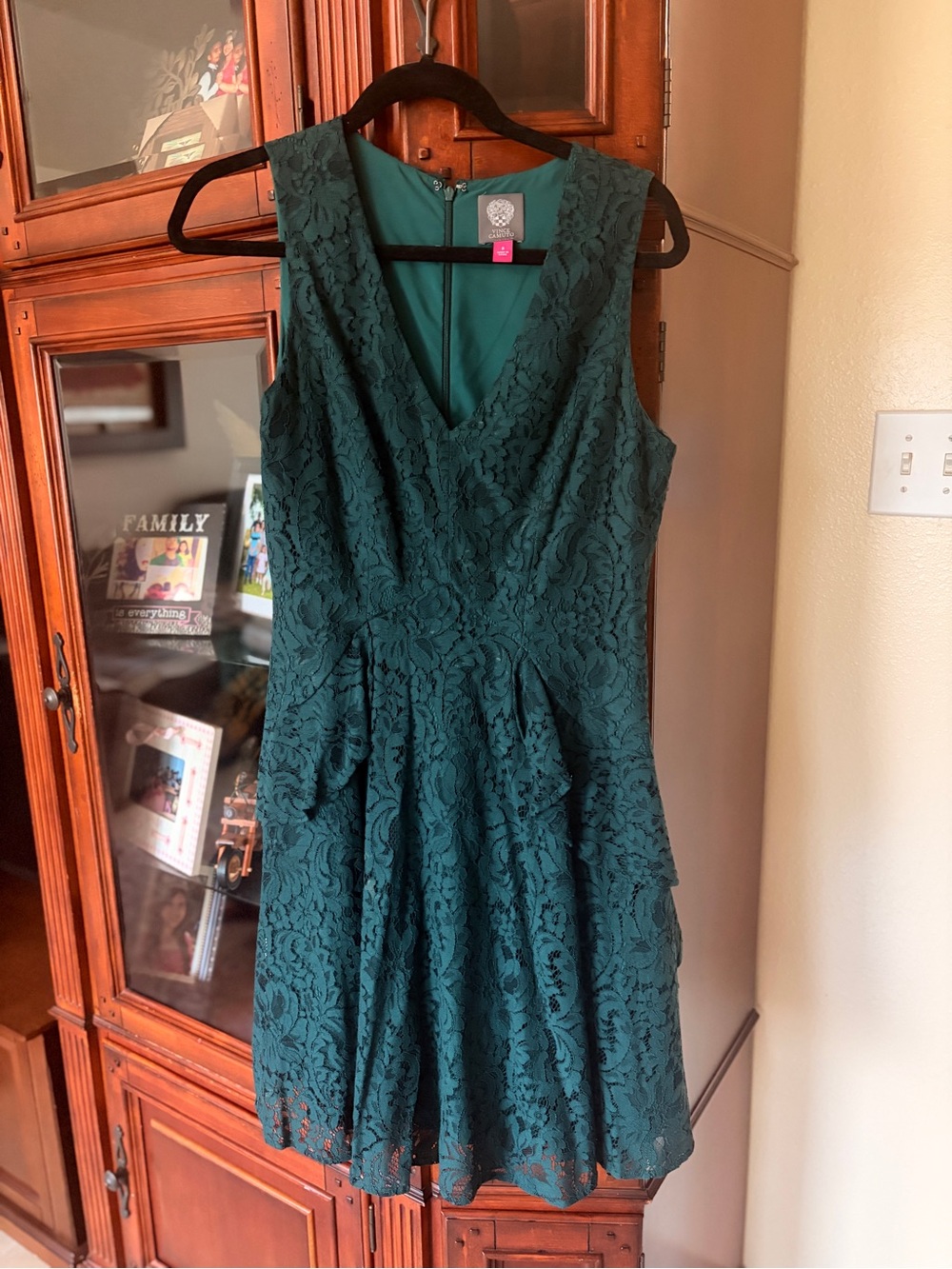 Vince Camuto Teal Lace V-Neck Fit & Flare Mini Dress